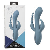 Triple Motor Rechargeable Vibrator Massager With Beaded Tail Blue Grey VIBRATORS-RABBIT